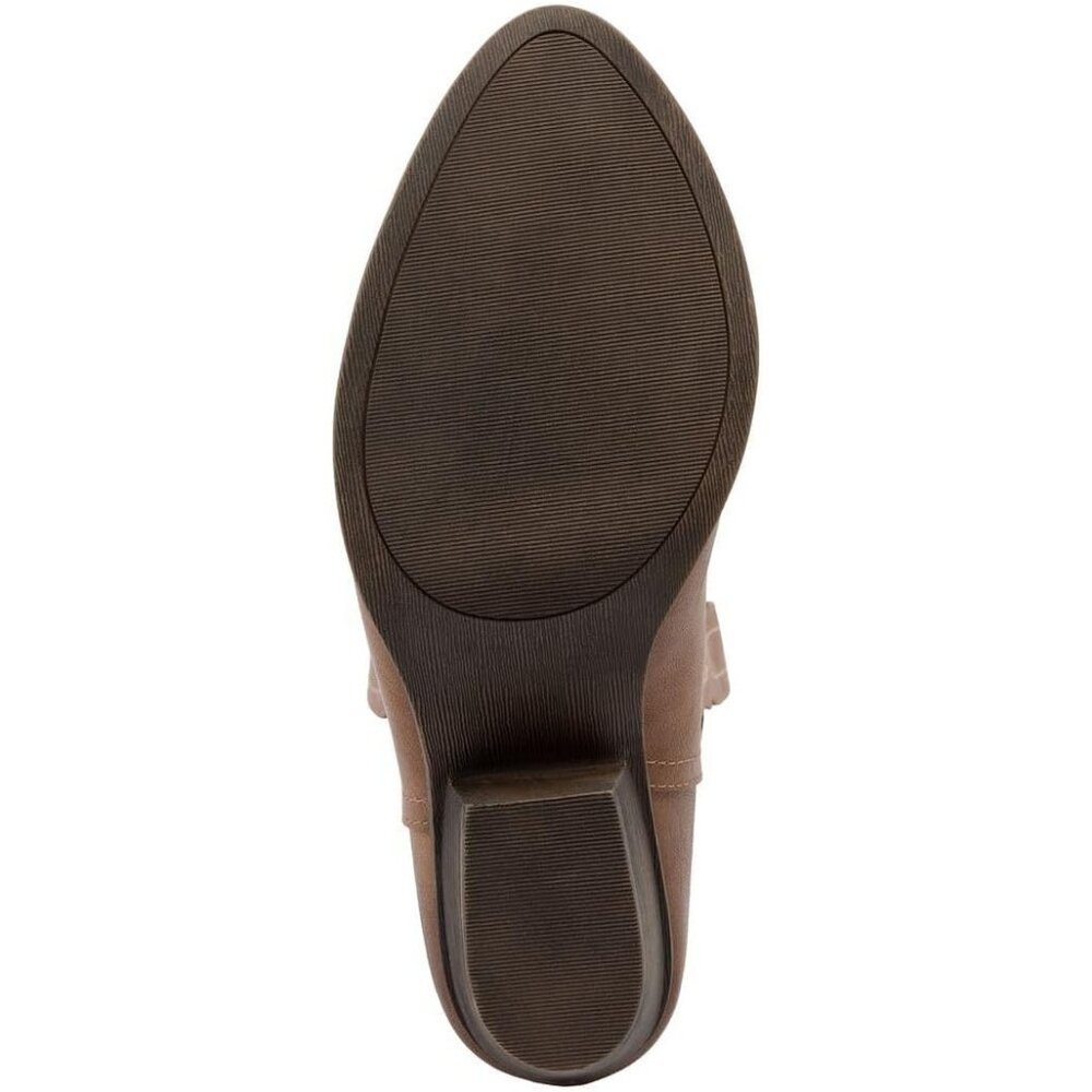 Women's Brown Perforated Leather Design Mid Calf Pointed Toe Block Heel Boot - Picture 5 of 6